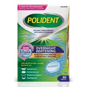 Polident Overnight Whitening Antibacterial Denture Cleanser Tablet 90 Count 3/28